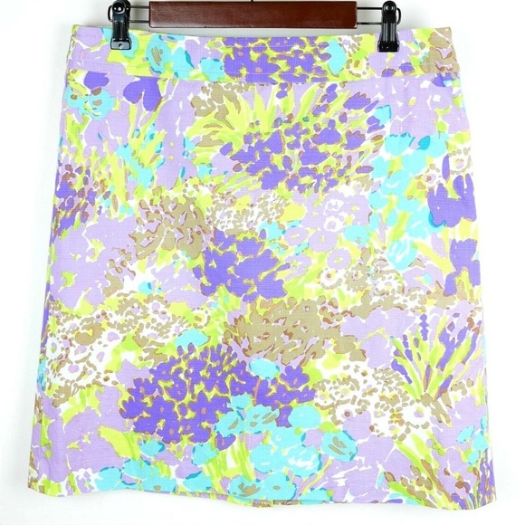 TALBOTS Women's Purple & green watercolor floral stretch skirt knee length 6 - Picture 3 of 4